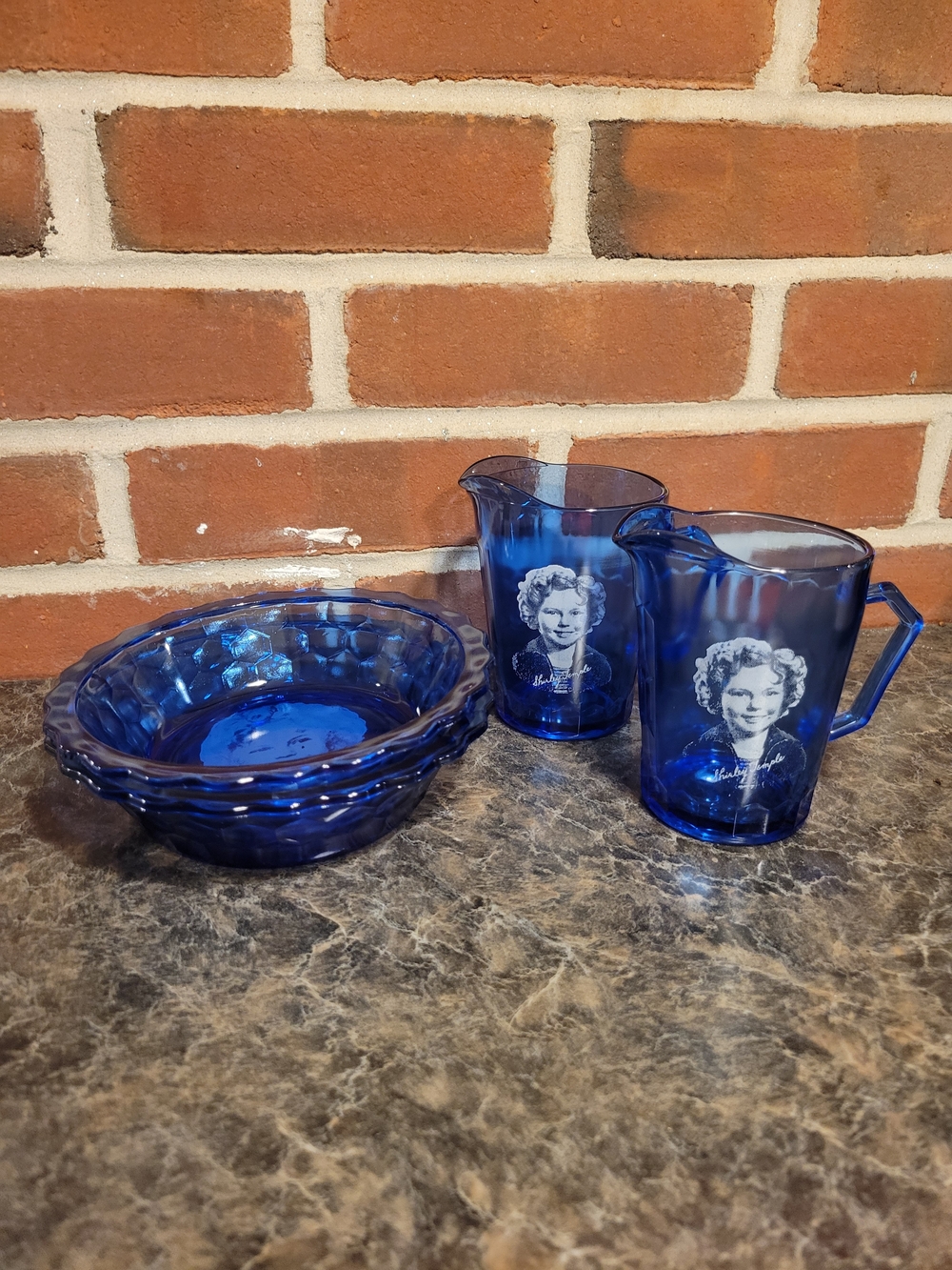 Cobalt Blue Glass Pitcher and Bowls Set